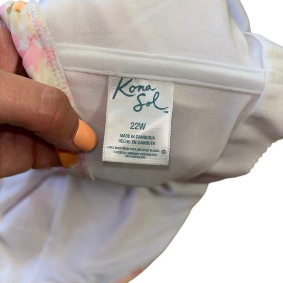 Kona Sol One Shoulder Floral Orange One Piece Swimsuit Women’s 22 Beach Vacation - Picture 8 of 9